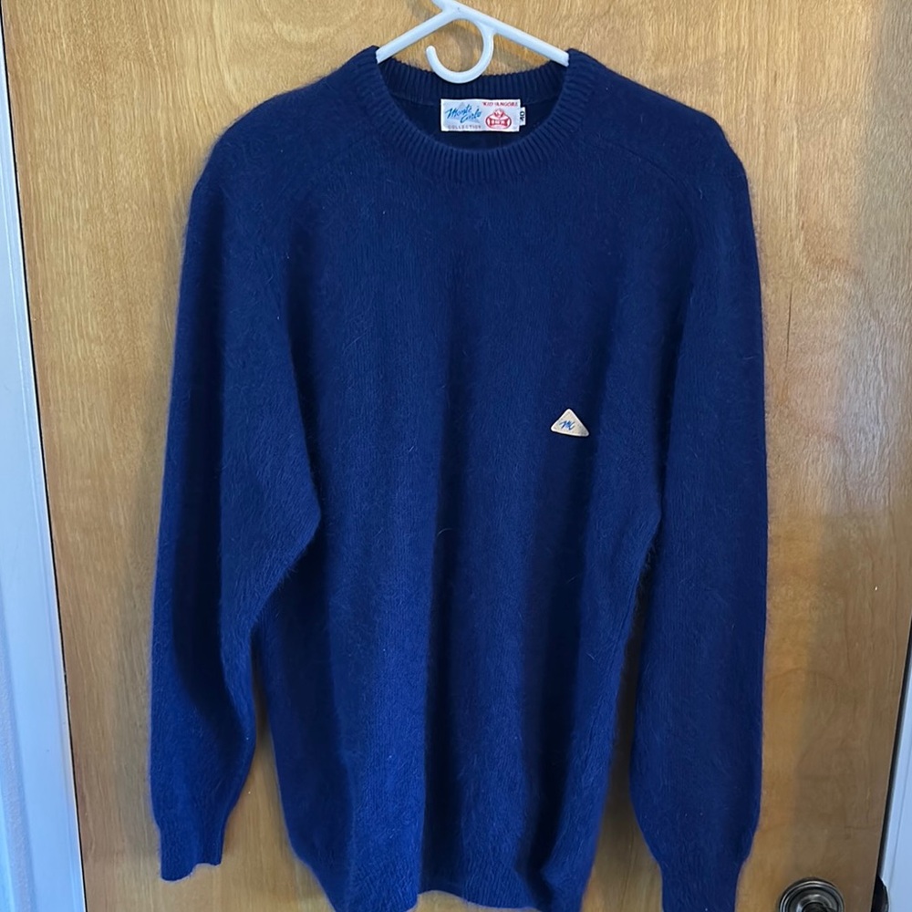 Navy Blue Crewneck Sweater with Ribbed Cuffs